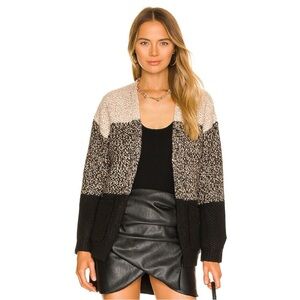 Colorblock Open-Front Cardigan Sweater - Beige & Black
